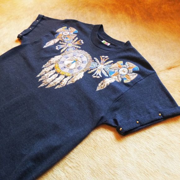 Vtg Native American Shirt Sz Med Handmade Fruit Loom Dreamcatcher Eagle Feather - Picture 5 of 10